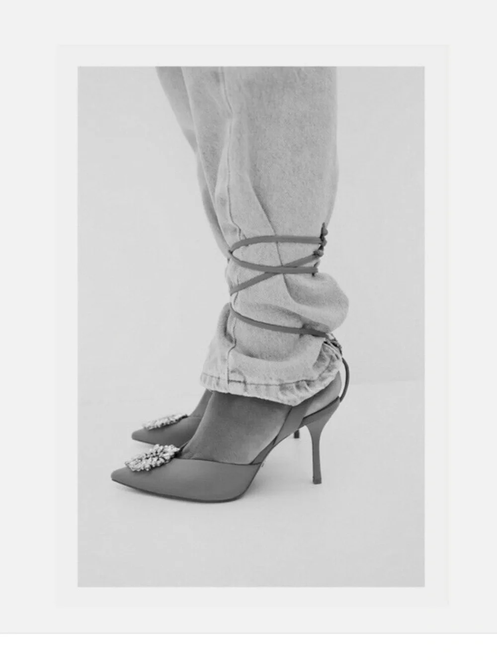 STUNNING New Zara Rhinstone Embellished Strappy Pointed Toes Heels. Sz 38/7.5/8 - Picture 5 of 16